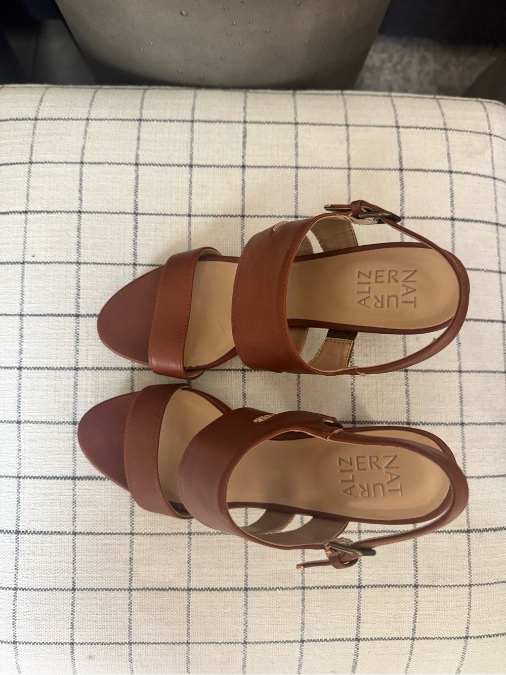 Naturalizer Tan Leather Open-Toe Slingback Sandals